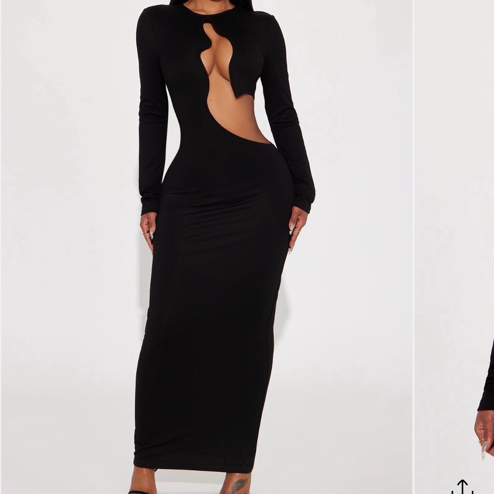 Elegant Black Cut-Out Maxi Long Sleeved Dress